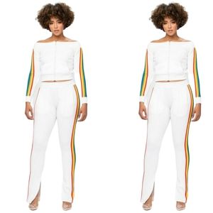 Rainbow White Off The Shoulder Tracksuit